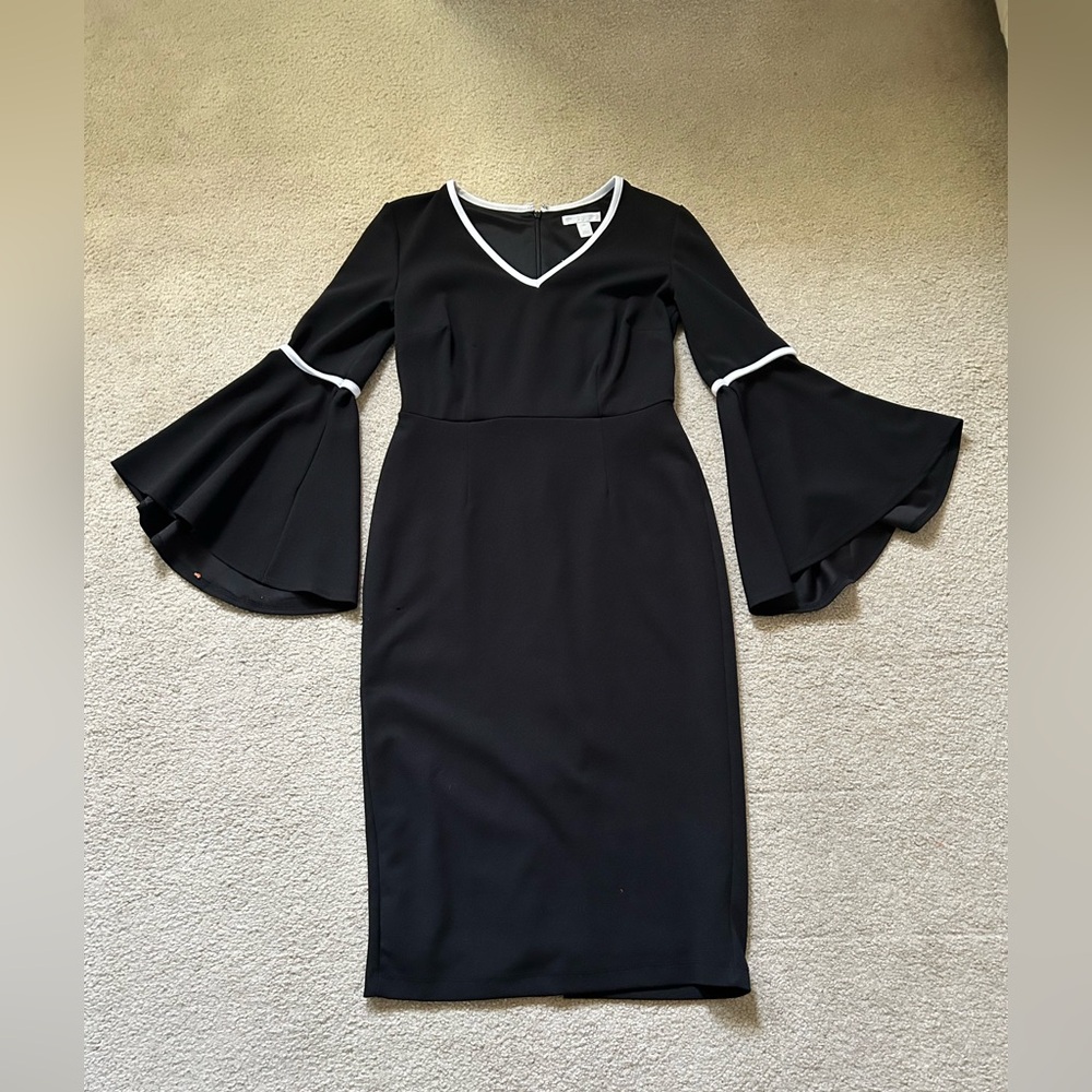 New York & Company Black and White Ruffled Bell Sleeve Dress